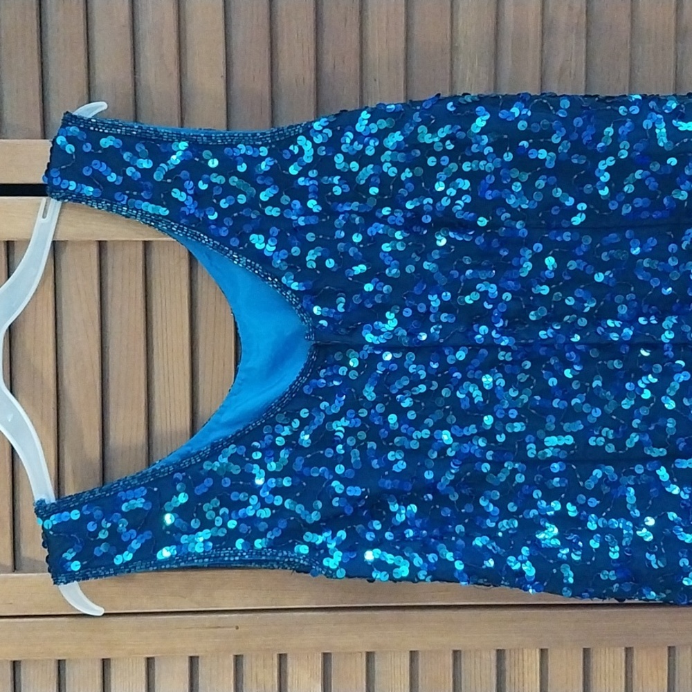 Vintage Blue/Teal Sequin Dress, size 14 - Picture 4 of 5